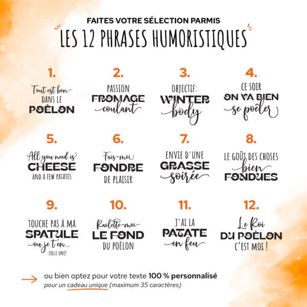 Lot de spatules à raclette en bois personnalisées avec gravure de prénoms et phrases humoristiques.