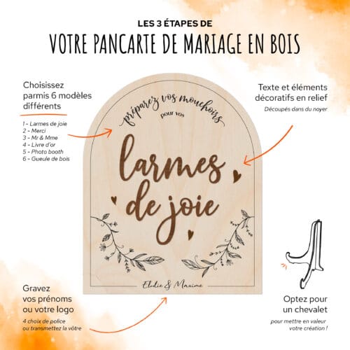 les 3 étapes de personnalisation de décoration pour mariage en bois avec lettres en relief