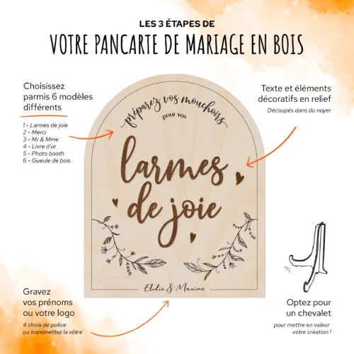 les 3 étapes de personnalisation de décoration pour mariage en bois avec lettres en relief