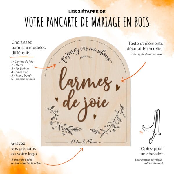 les 3 étapes de personnalisation de décoration pour mariage en bois avec lettres en relief