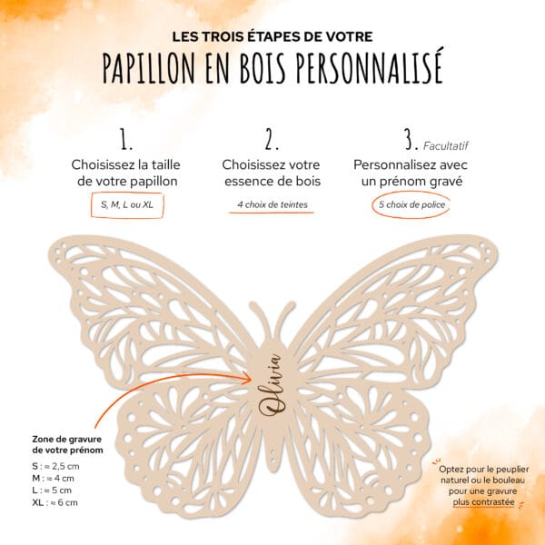 Papillon en bois découpé au laser et personnalisé décoration de chambre