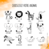 25 choix d'animaux illustrés tigre, lion, zèbre, crocodile, éléphant, girafe, koala, hippocampe, baleine, tortue
