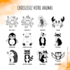 25 choix d'animaux illustrés pieuvre, crabe, méduse, pingouin, ours, renard, hérisson, écureuil, chouette, hibou