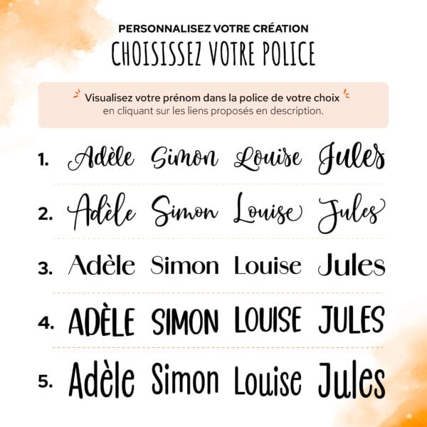 Choisissez la police de votre création parmi 5 options