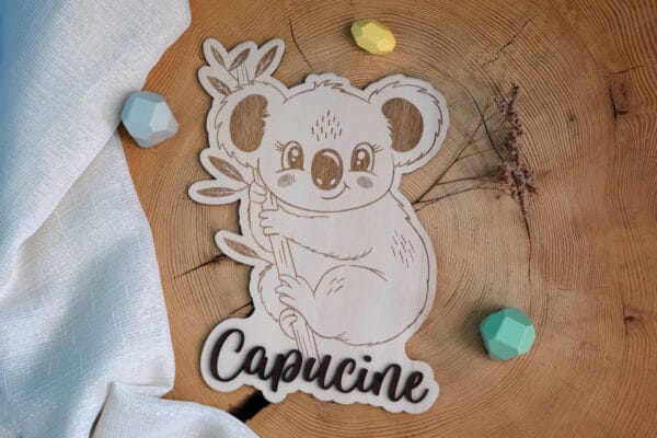 Animal en bois (koala) personnalisé avec gravure du prénom pour enfant.