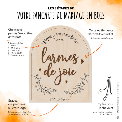 les 3 étapes de personnalisation de décoration pour mariage en bois avec lettres en relief