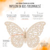 Les 3 étapes de votre papillon personnalisé en bois, choix de la taille, choix de votre essence de bois, personnalisez avec une prénom gravé, 5 choix de police