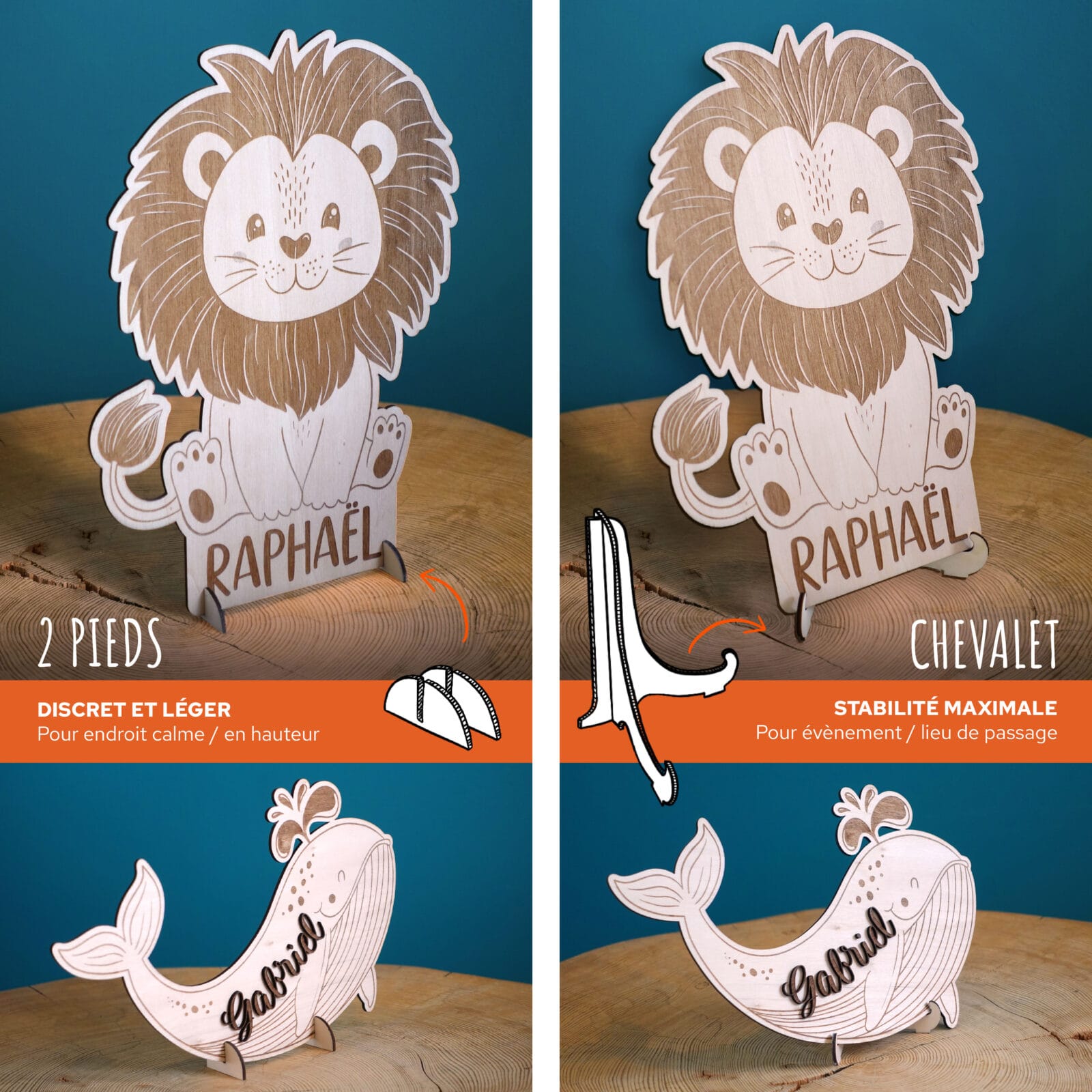 supports pour animal en bois personnalise avec prénom pour chambre d'enfant