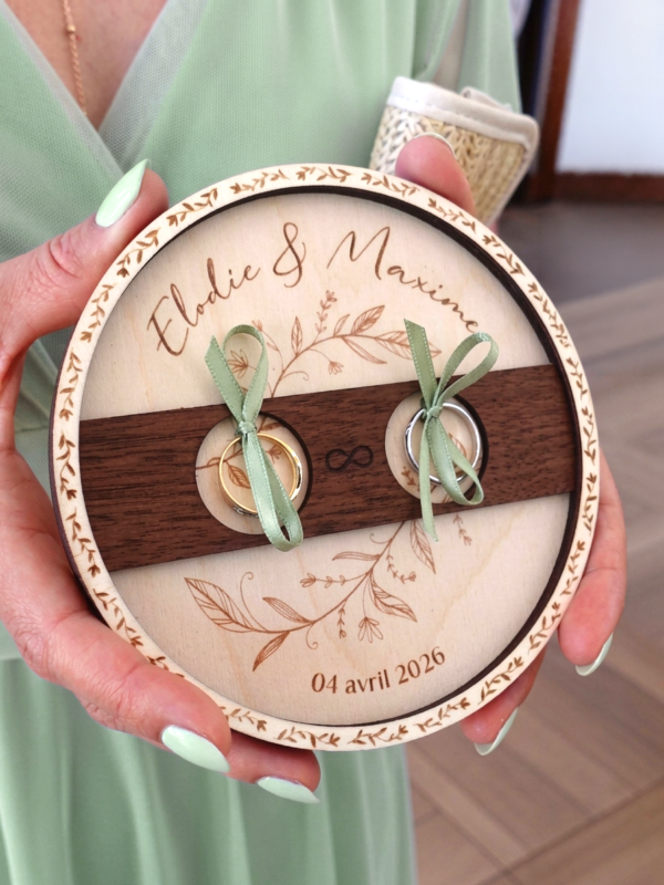 porte alliance mariage en bois vert sauge